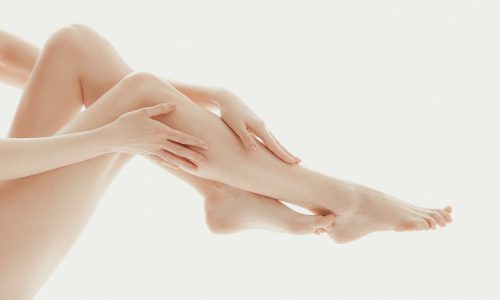 Skincare, barefoot. Woman with beautiful body